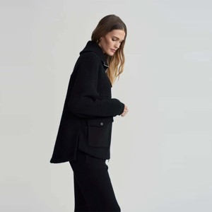 Chaqueta negra de Sherpa con cremallera para mujer a la moda, forro polar suave y cómodo para ropa informal de invierno - Product Image 2