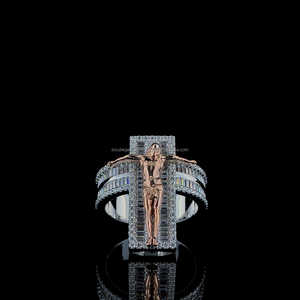 New Fashion 925 Sterling Silver Jesus <b>Ring</b> Solid Baguette Diamond with <b>CZ</b> Moissanite Iced Out Bling Two Tone for Wedding Gift - Product Image 3