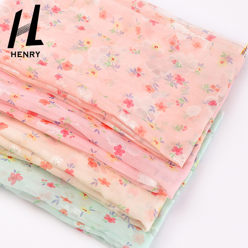 Fashion New Design Stock Item 100% Polyester Printed Jacquard Floral Fabric Chiffon Crepe Material Fabric for Clothing Dresses