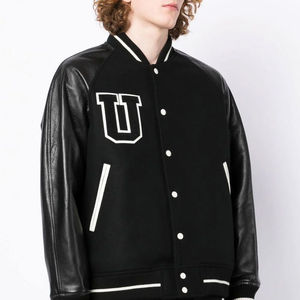 Veste universitaire en laine à manches en cuir de couleur personnalisée 2025 Vestes universitaires OEM personnalisées pour hommes - Product Image 3