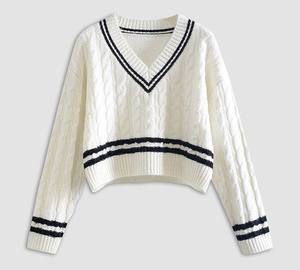 เสื้อสเวตเชิ้ตคอวีลายอาร์ไกล์ ผ้าคอตตอนผสม ระบายอากาศ กันน้ำ คุณภาพหรูหรา เป็นมิตรกับสิ่งแวดล้อม ทรงหลวม ใส่สบาย อุ่น ยาวเต็มตัว สำหรับผู้หญิง - Product Image 1