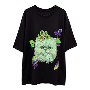 T-shirt personnalisé pour femme à imprimé graphique, manches courtes, coupe classique, col rond, jersey en polyester et coton, décontracté, été - Product Image 6