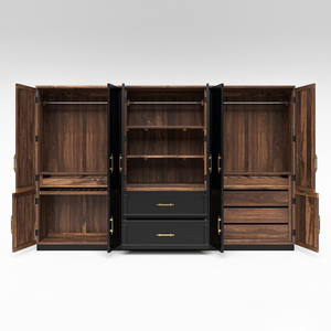 Armario de Madera de Teca Moderno Extra Grande con Puertas en Espiga y Almacenamiento Colgante para Dormitorio, Apartamento u Hotel - Product Image 3