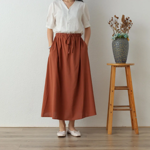 กระโปรงแม็กซี่เอวยางยืดทรงเอแบบจีบสำหรับ100% ลำลองผ้าฝ้ายฤดูร้อนปรับแต่งได้ - Product Image 2