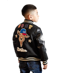 Veste universitaire personnalisée en laine à manches en cuir avec patchs brodés Veste letterman pour enfants Manches en cuir - Product Image 2