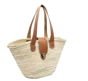 FRENCH BASKET straw bag with leather handles beach Woven paper rope Bag Crochet Macrame Beach Bags Direct From Indian Supplier