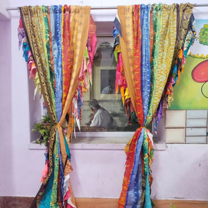 Wholesale Boho <b>Vintage</b> Sari Silk Blend <b>Curtains</b> Sheer Multi-Color Fringe Drapes for Cottage, Living Room, Kitchen & Bedroom Home - Product Image 1