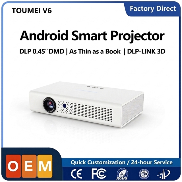 Factory Supply Android Smart DLP Mini Projector Built-in Battery Dual Band WiFi Bluetooth Portable Video Beamer Private Label