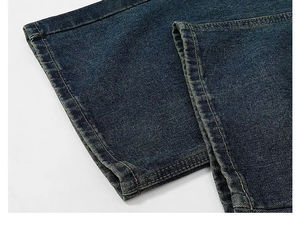Jeans de Estilo Urbano Lavados para Hombre, Corte Holgado, 100% Algodón, Mezclilla de Peso Medio, Jeans Rectos, Invierno Otoño, Lavados, Color Sólido - Product Image 4