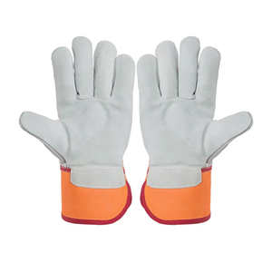 Guantes de cuero de vaca para soldar, guantes de trabajo de protección de seguridad laboral de estilo corto negro, venta al por mayor, doble palma - Product Image 6