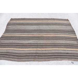 Turkish Rug, 4.9x6.6 ft Vintage Rug, <b>Brown</b> Gray Solid <b>Wool</b> Rug - Product Image 3