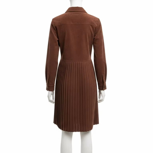 เดรสลำลองผ้าลูกฟูกมีจีบสำหรับผู้หญิงผ้าฝ้ายนุ่มผสมแขนยาวสวมใส่สบายแฟชั่นฤดูใบไม้ร่วงฤดูหนาวที่หรูหรา - Product Image 3