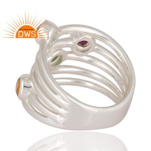 Vente chaude 925 sterling argent naturel Multi pierres précieuses déclaration hommes anneau bijoux fabricant - Product Image 3