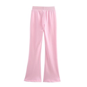 Women's 2025 Summer Vintage High <b>Waist</b> Flare Pants New Fashion Solid Pattern Casual <b>Trousers</b> <b>Elastic</b> <b>Waist</b> Closure for Mujer - Product Image 3