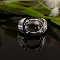 Echter 925er Sterlingsilber Ovaler Ring mit Krappenfassung für Herren, 16x12mm, Silberschmuck, Luxus-Großhandelskomponente, Geschenk für Ihn