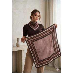 Foulard en satin à motifs pour femme 70x70 Marron FLR2000 - FLR2000-coffee - Product Image 1