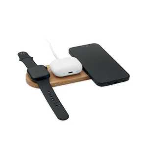 Chargeur sans fil 3-en-1 en bambou RECPAD, gadgets promotionnels personnalisés, batterie externe - Product Image 3