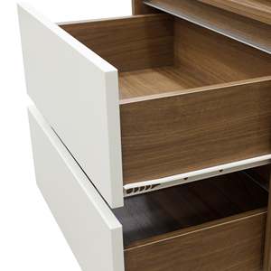 Modern 2-Drawer Nightstand with Open <b>Storage</b> Shelf, Walnut Wood Bedside <b>Table</b>, Minimalist Bedroom <b>End</b> <b>Table</b> with Drawer Organize - Product Image 6