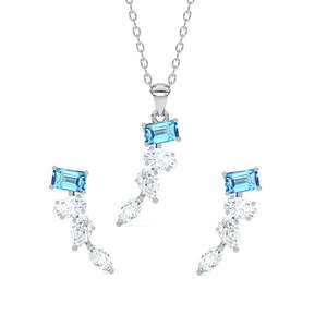 NOVAMART Fine Emerald Cut Diamond 925 <b>Sterling</b> <b>Silver</b> Pendant <b>Earring</b> <b>Set</b> for Wedding Wholesale Export - Product Image 1