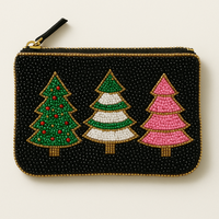 Pochette à monnaie vintage à fermeture éclair, ornée de perles et de mini-paillettes, motif sapin de Noël, pochette cosmétique de luxe pour les fêtes, vente en gros