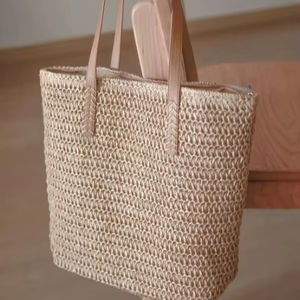 Boho Chic <b>Woven</b> <b>Straw</b> Tote, Handmade Large Capacity Shoulder <b>Bag</b> Secure Zipper Closure, Perfect for Beach, Work - Product Image 1