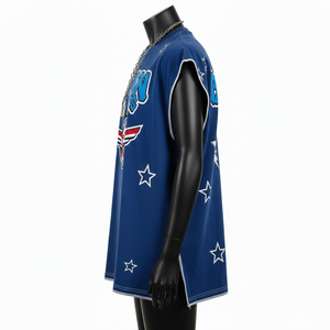 Camiseta sin Mangas para Mujer, Estilo Urbano, Tela de Poliéster Suave de Primera Calidad, Estilo con Paneles Laterales en Tono Azul, Logotipo Personalizado, Camisetas de Algodón para Mujer - Product Image 3