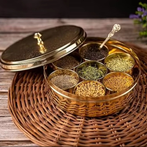 Elegante Caja de Especias de Cobre HF CRAFTS, 7 Recipientes para Especias, Apta para Alimentos, Libre de Tóxicos, Apta para Lavavajillas, Regalo de Boda Personalizado - Product Image 1