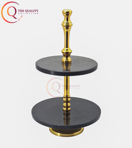 Venta caliente Lujoso soporte para pasteles de dos niveles con elegante columna de soporte dorado Niveles de mármol oscuro con características de fácil transporte - Product Image 2