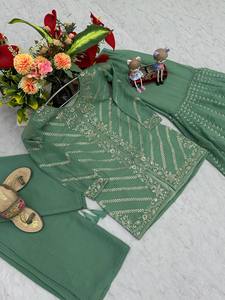 Salwar Kameez pakistanaise vert émeraude, kameez long de mariage pakistanais avec pantalon Palazzo, robe de fiançailles Nikkah Mehndi - Product Image 3