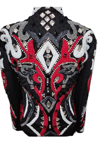 Ropa de competición ecuestre con estilo Diva Horse Riding Western Showmanship Black Base Turquesa Red Set Accesorios - Product Image 4