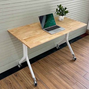 Cady HBMS010 Folding <b>Table</b> Natural Wood <b>with</b> Iron <b>Legs</b> Portable and Easy to Assemble - Product Image 6