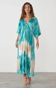 Nuevo Vestido Kaftan de Verano para Mujer, Estilo Tie-Dye, Moderno, para Fiesta o Vacaciones, Diseño de Diseñador, Cuello en V, Manga Corta, 1 Pieza, 100% Rayón - Product Image 4
