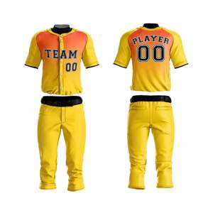 Conjunto de Uniforme de Béisbol y Sóftbol Personalizado, 100% Poliéster Antibacteriano, Cuello en V, Combinación de Colores Amarillo y Naranja para Ropa Deportiva - Product Image 1