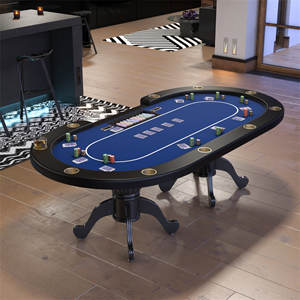Mesa de Póker Plegable Azul para 10 Jugadores de Texas Holdem con Reposabrazos Acolchados y Portavasos para Fiestas Nocturnas en Casa y Diversión en el Casino - Product Image 1
