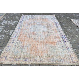 Vintage Rug, 6.2x9.4 ft Large Rug, <b>Brown</b> Blue <b>Wool</b> Rug - Product Image 1