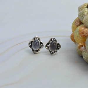 Femmes 925 Sterling Silver Fine Jewelry Pierre Naturelle Ovale Brillant Coupe Rose Quartz Boucles D'oreilles avec Lunette Réglage Style Mignon - Product Image 1