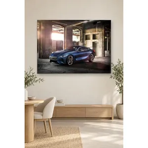 Impression sur toile de la BMW Série 8 bleu marine Fida dans un ancien atelier - Product Image 2