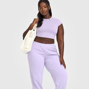 เสื้อยืดผ้าฝ้ายสีม่วงลาเวนเดอร์ของผู้หญิงเสื้อยืดออกกำลังกายในยิมแบบลำลองน้ำหนักเบาระบายอากาศมีสไตล์ - Product Image 5