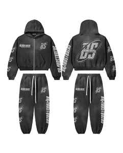 Streetwear Y2k estilo Oversized Drop Shoulder Hoodie y Straight Baggy Jogger 2 piezas Vintage Washed Chándal Set - Product Image 4