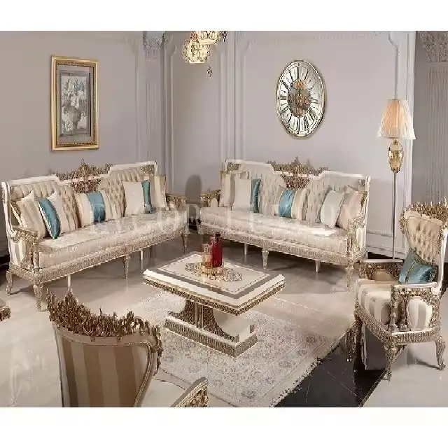 British Baroque Style Carved Living Room Furniture Set Luxury Heavy Carved Living Room Couch Set High End Quality Dining Chairs