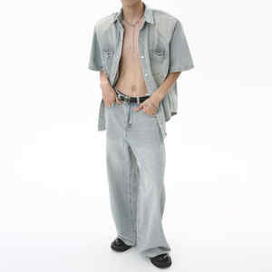 Ensembles jeans décontractés pour hommes, assortis aux couleurs délavées, jeans et vestes de rue - Product Image 5