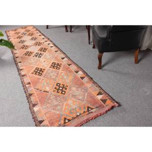 Vintage 2,6 X 12 ft Turkish Kilim Rug Stunning Orange <b>Brown</b> <b>Wool</b> Latex Backing Patchwork for Teens Rectangle Hallway Jute Rug - Product Image 1