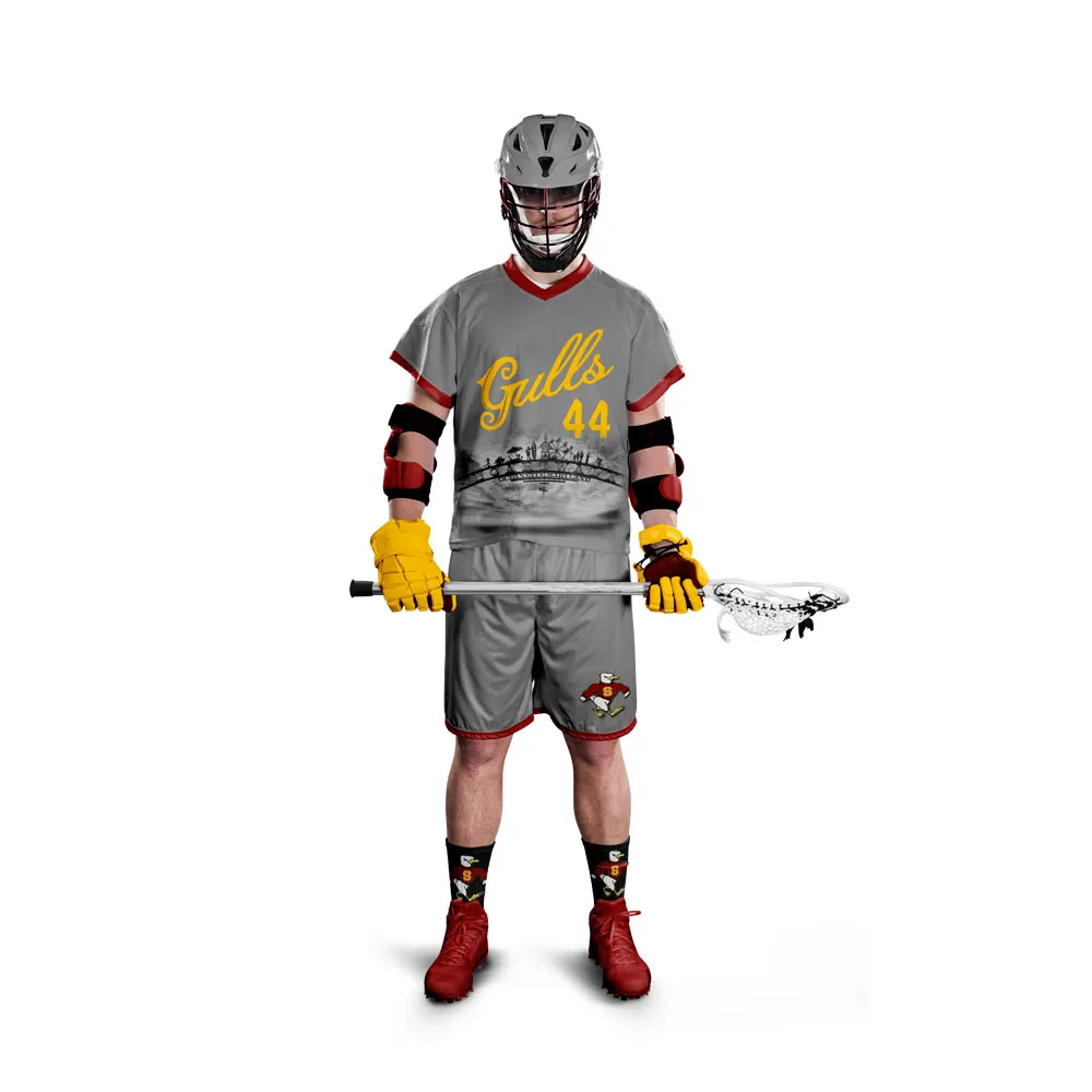 Divise giovanili sublimate 100% abbigliamento sportivo con bandiera Lacrosse traspirante in poliestere