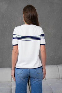 เสื้อถักแขนสั้นคอกลมสำหรับผู้หญิงเสื้อยืดเสื้อถักลายทางระบายอากาศได้ดีมีสไตล์สวมใส่สบาย - Product Image 6