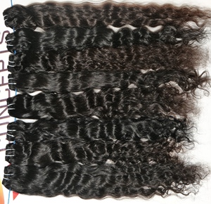 Venta al por mayor Virgen Templo indio Extensión de cabello humano Procesamiento químico natural sin procesar Ninguno Cutícula alineada Paquetes ondulados Cabello humano - Product Image 6