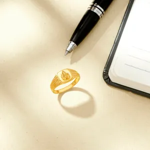 14k <b>White</b> <b>Gold</b> Ganesha Statement <b>Ring</b> <b>for</b> <b>Men</b>-Hiphop Style Religious Jewelry - Product Image 1