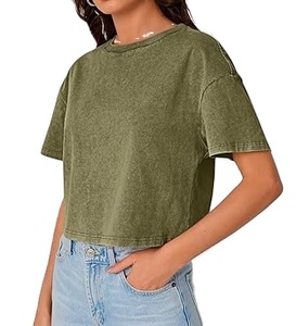 Camiseta Corta para Mujer, Lavada al Ácido, 100% Algodón, Corte Holgado, Manga Corta, Tinte Liso, en Oferta, Transpirable, Informal, 2026 - Product Image 2