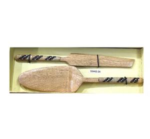 ชุดมีดหั่นเค้กไม้แบบใช้แล้วทิ้งพร้อมด้ามหวายแบบทันสมัยหรูหรา - Product Image 1