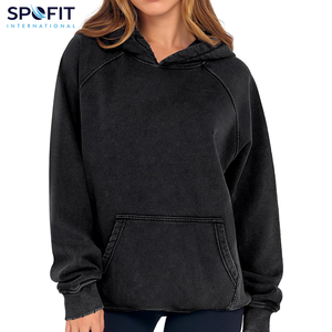 Mujeres en blanco moda Sun Faded Pullover ácido lavado con capucha sudaderas con capucha de las mujeres cordón francés Terry gota hombro Sudadera con capucha para niñas - Product Image 2