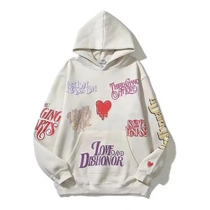 Custom 100% Cotton Fleece Pullover Puff-Print Heart Hoodie Vintage Washed Streetwear Style Men Custom Sizes Available - Product Image 2
